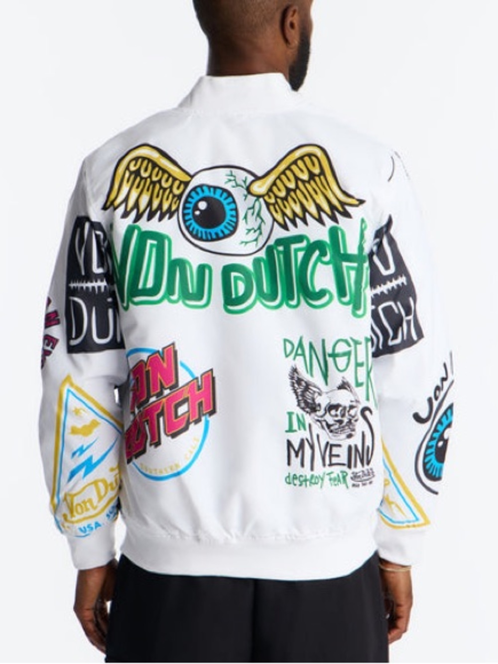 Von Dutch - All Over Icon Print Puffer Bomber Jacket - Multi Color - Men’s Large